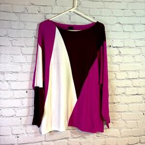 Aaeda Purple Burgundy White Colorblock Bat Wing Sweater Size 1X X0461